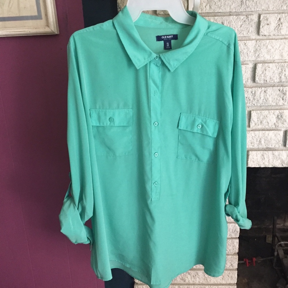 💜 Bright Seafoam Green Button Up Blouse XXL